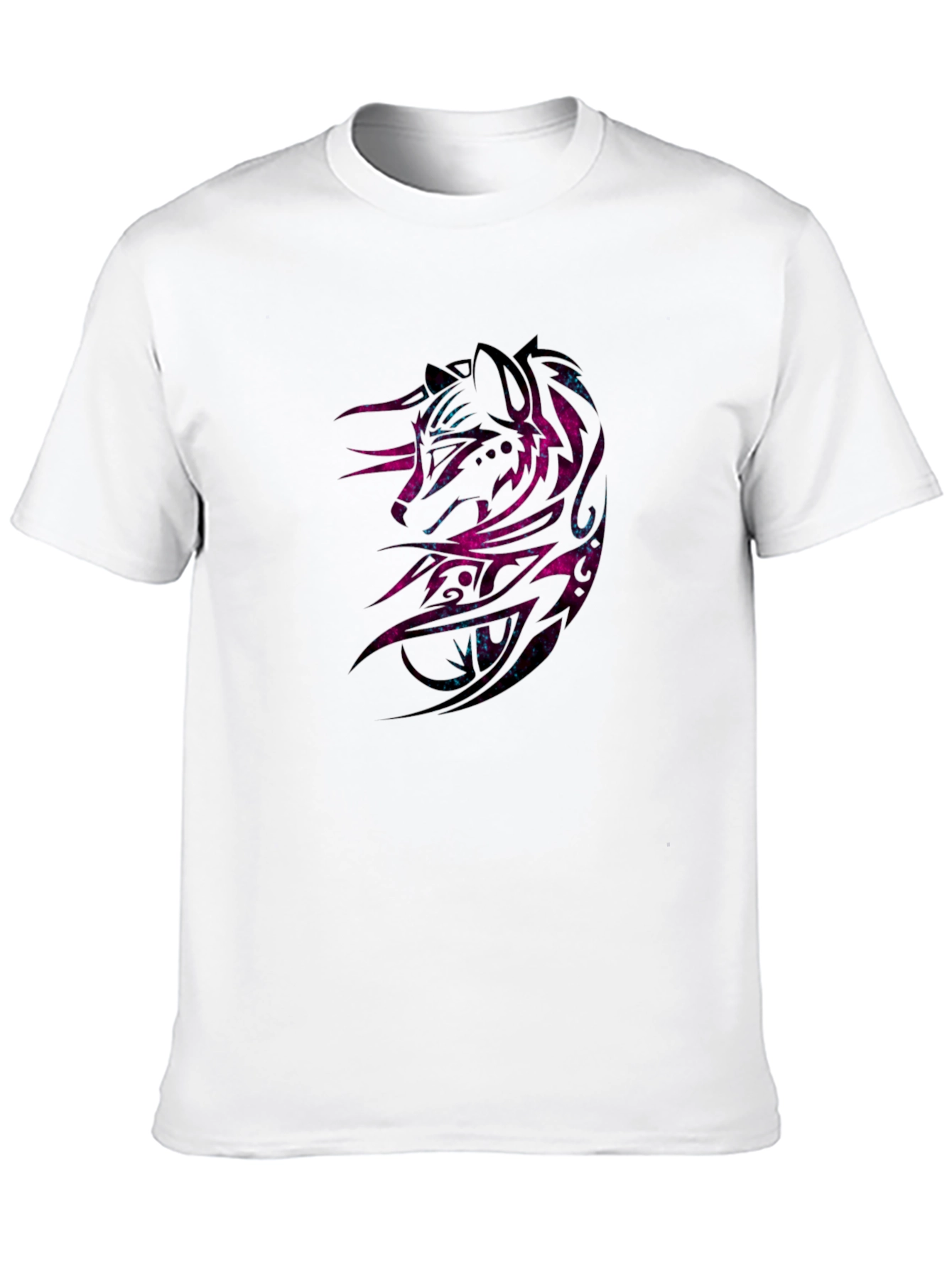 Galaxy Wolf Graphic Print Black T-Shirt
