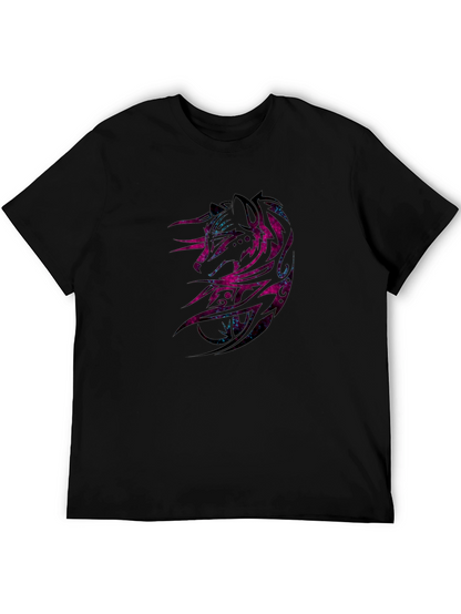 Galaxy Wolf Graphic Print Black T-Shirt