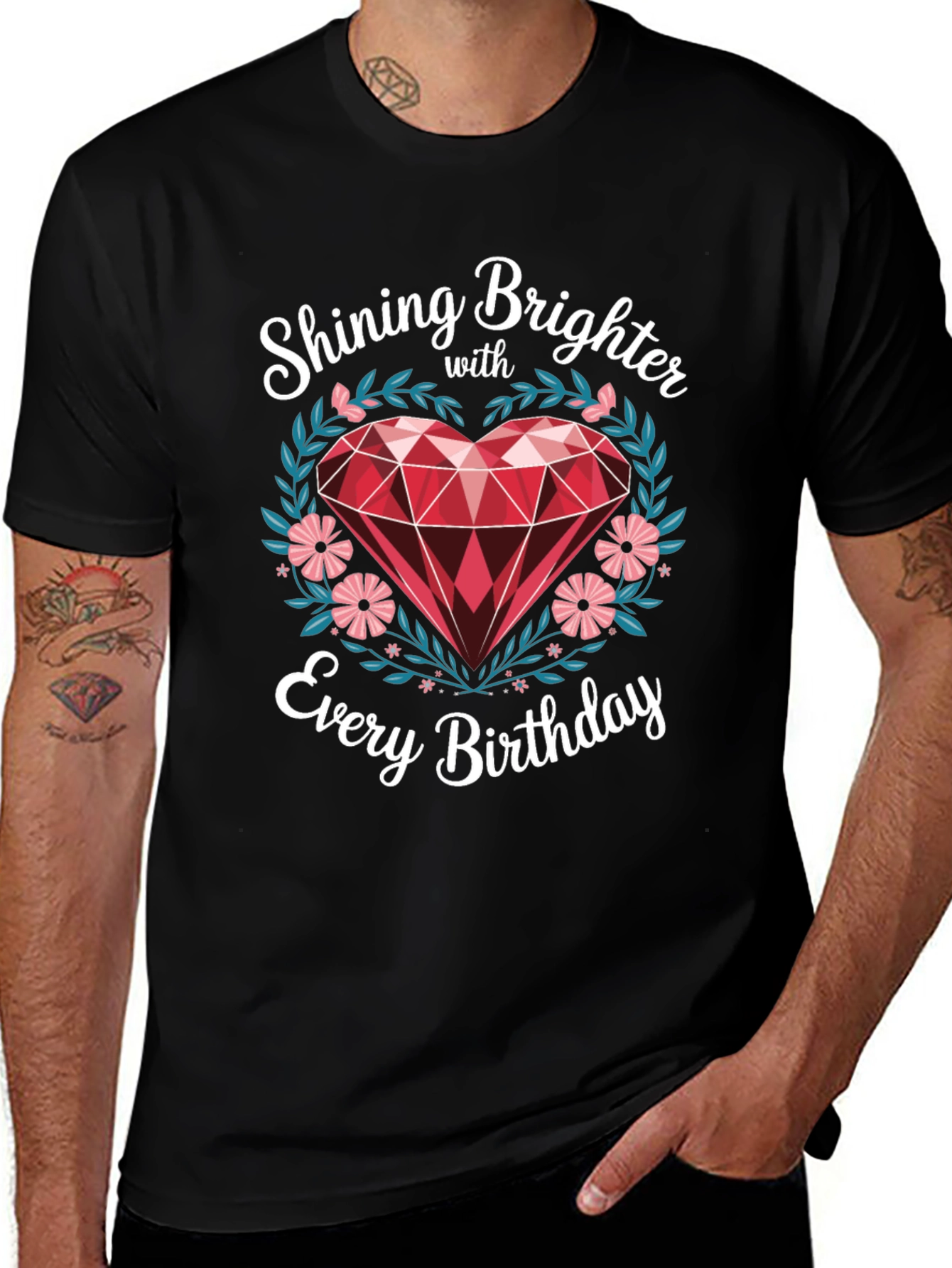 Shining Brighter Birthday T-Shirt - Heart Gem Design