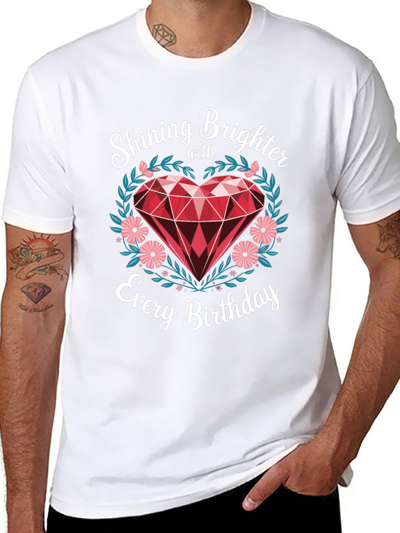 Shining Brighter Birthday T-Shirt - Heart Gem Design
