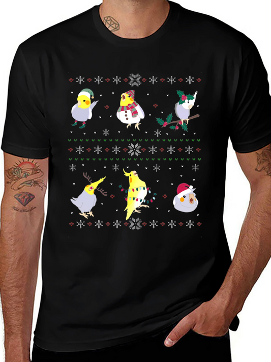 Festive Cockatiel Ugly Christmas Sweater Tee