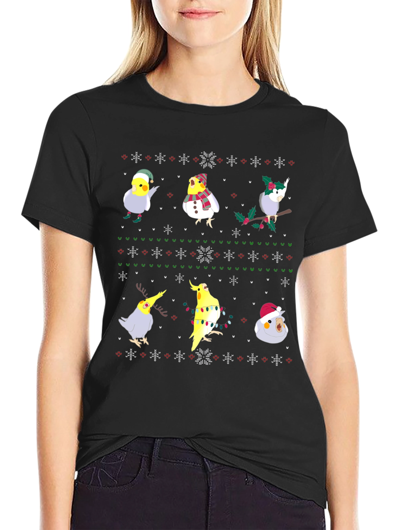 Festive Cockatiel Ugly Christmas Sweater Tee