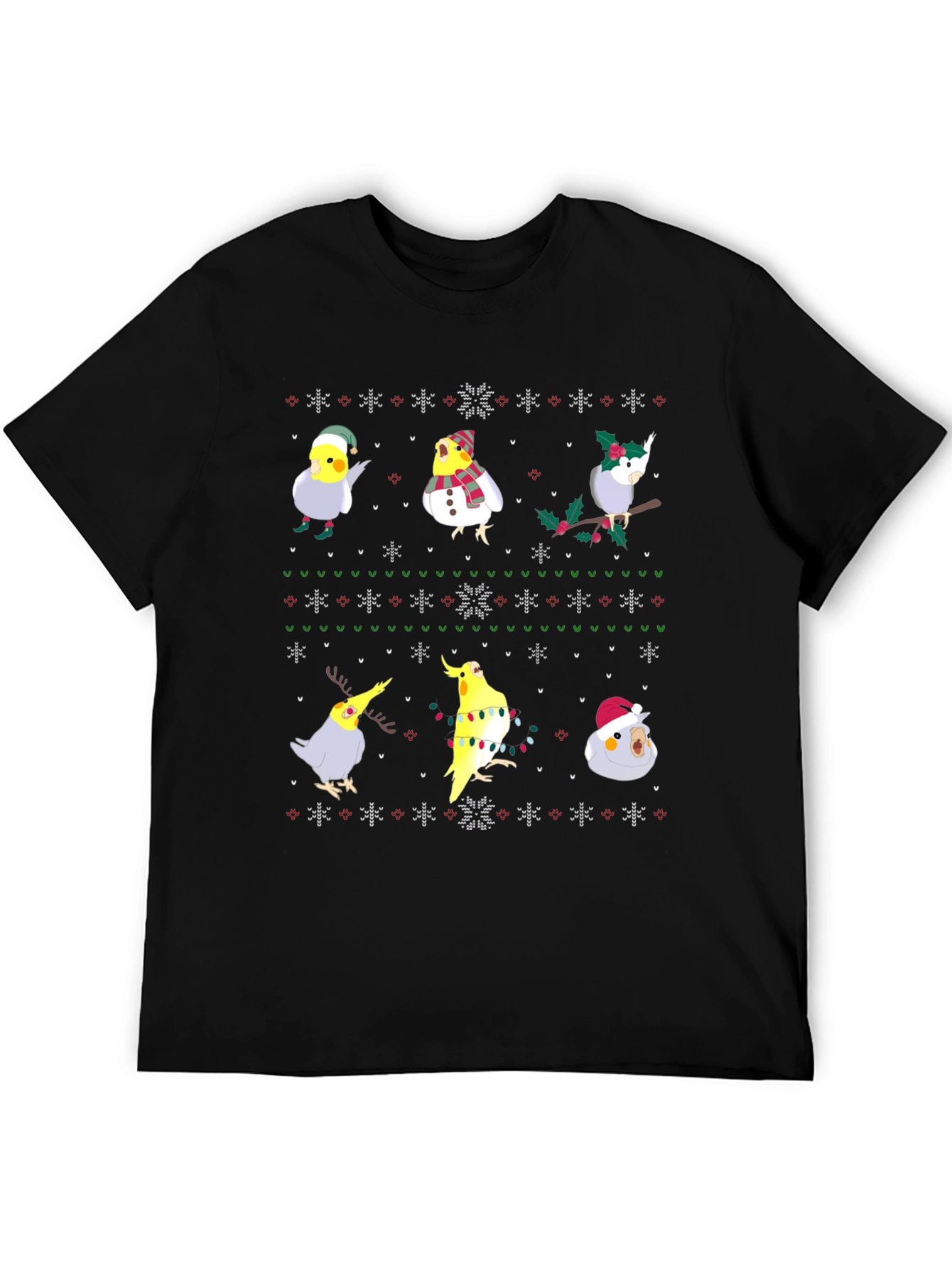 Festive Cockatiel Ugly Christmas Sweater Tee
