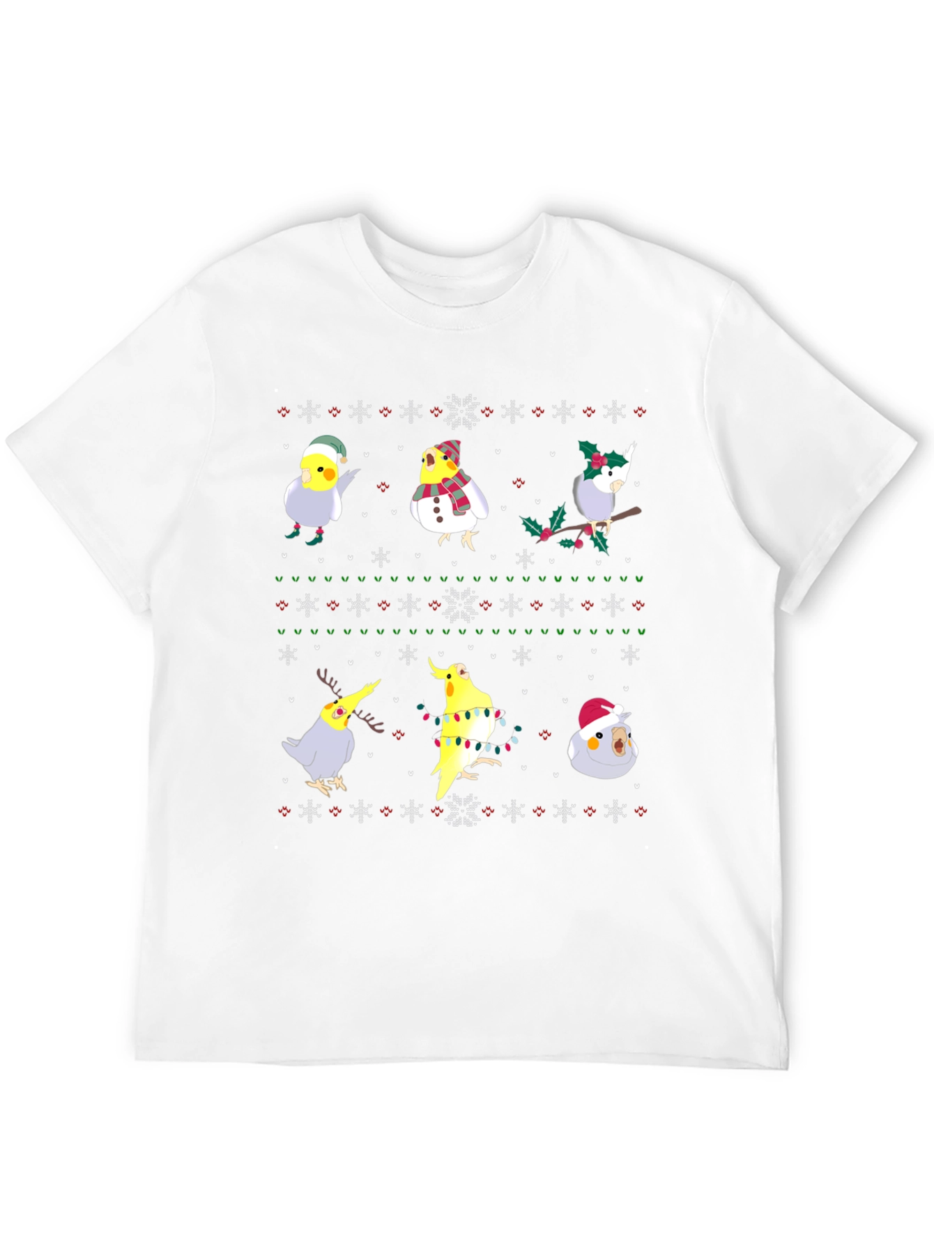 Festive Cockatiel Ugly Christmas Sweater Tee