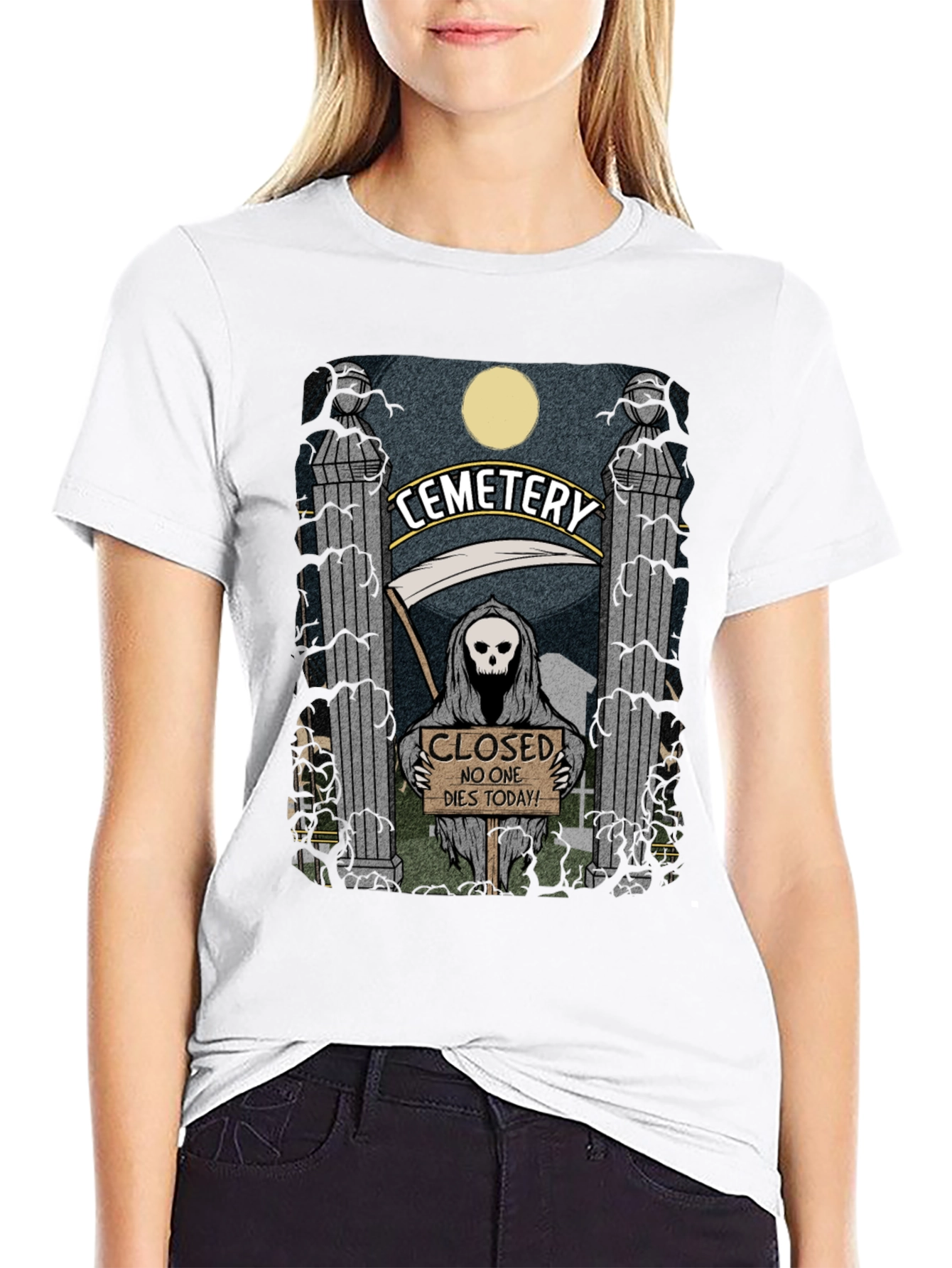 Cemetery Reaper Graphic T-Shirt - No One Dies Today