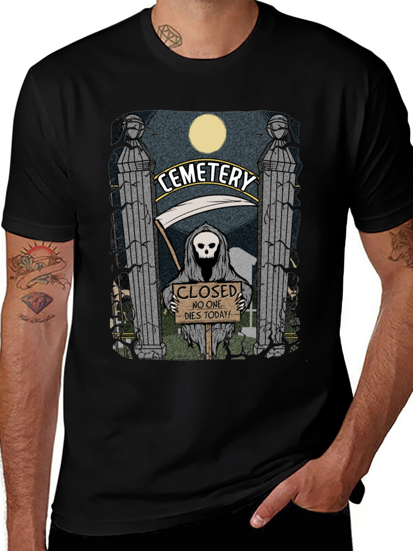 Cemetery Reaper Graphic T-Shirt - No One Dies Today