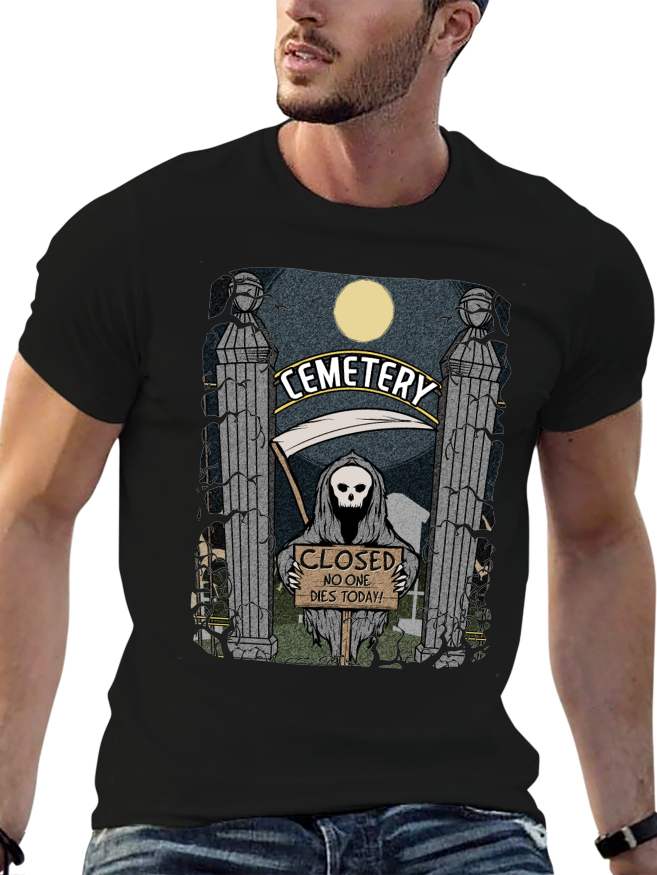 Cemetery Reaper Graphic T-Shirt - No One Dies Today