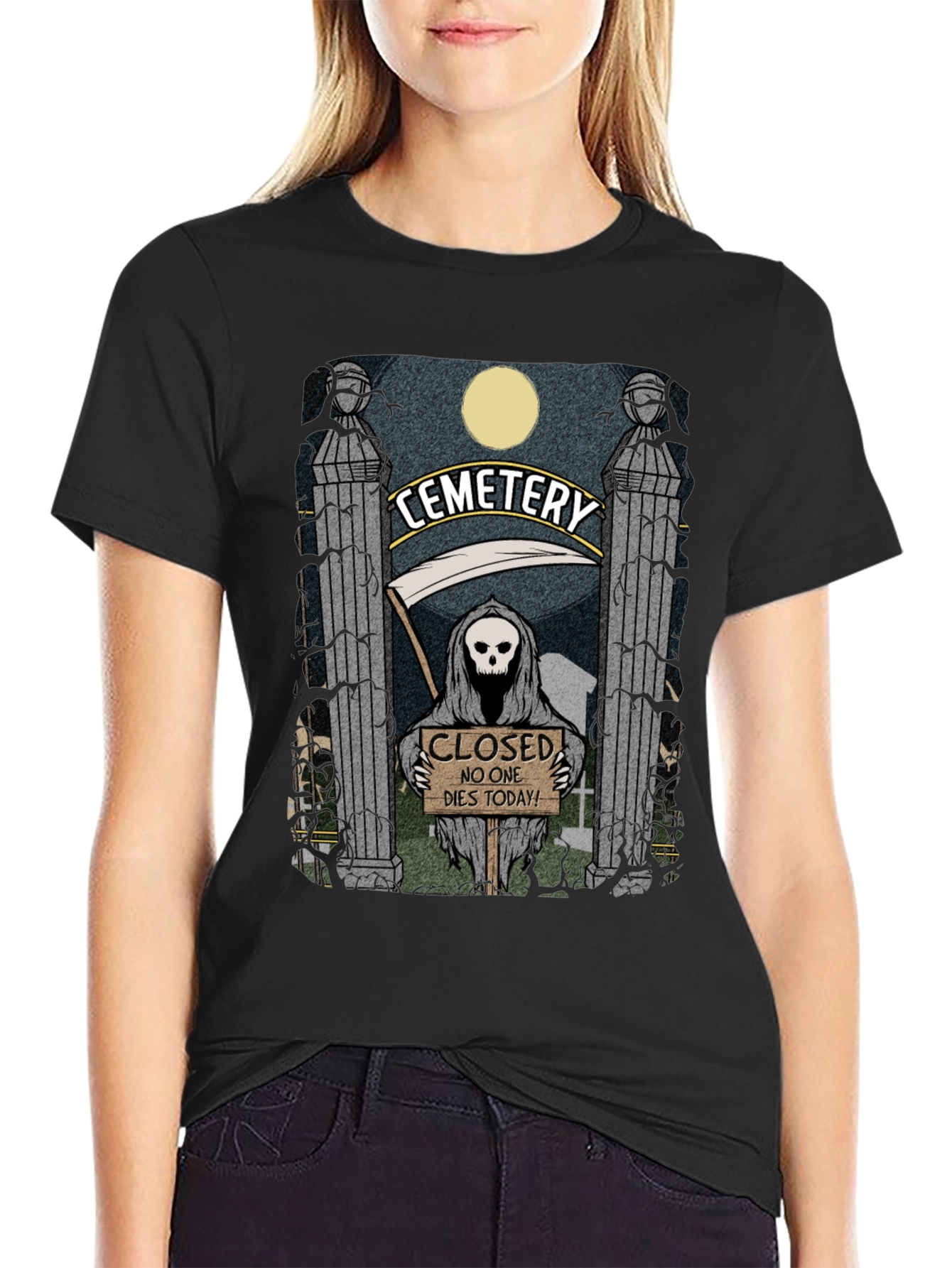 Cemetery Reaper Graphic T-Shirt - No One Dies Today