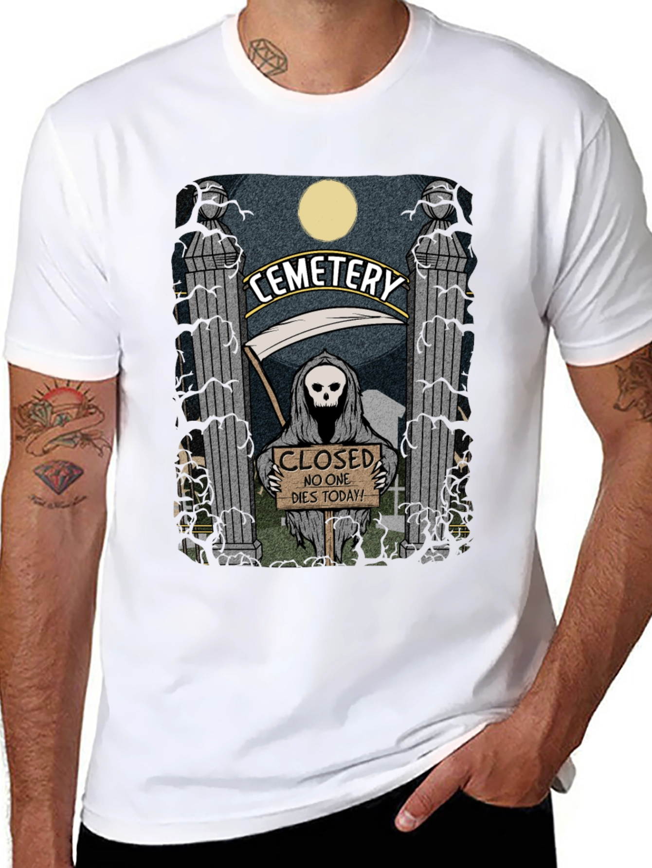 Cemetery Reaper Graphic T-Shirt - No One Dies Today
