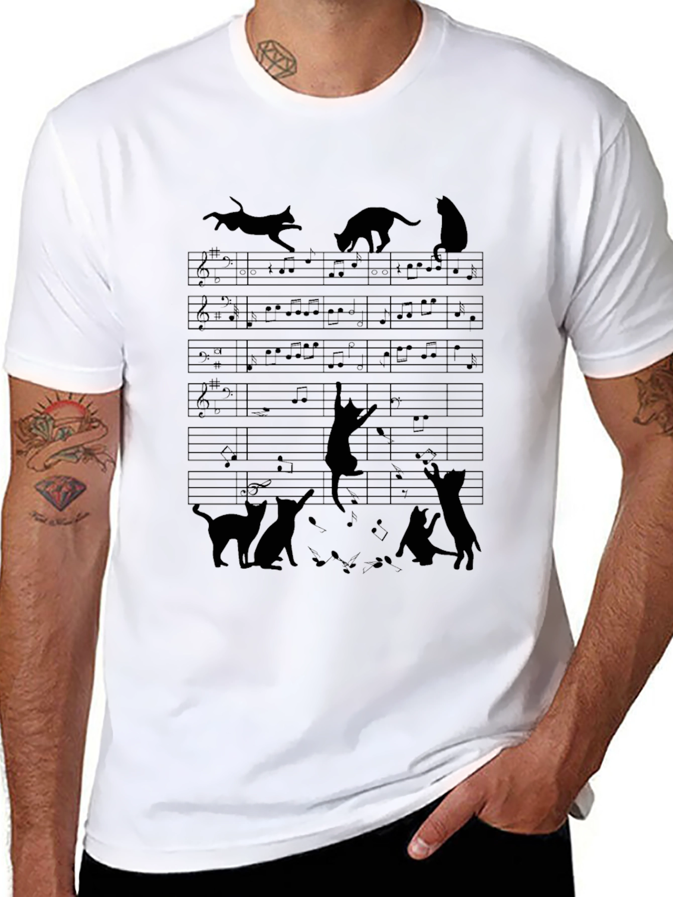 Musical Cat Silhouette T-Shirt - Unisex