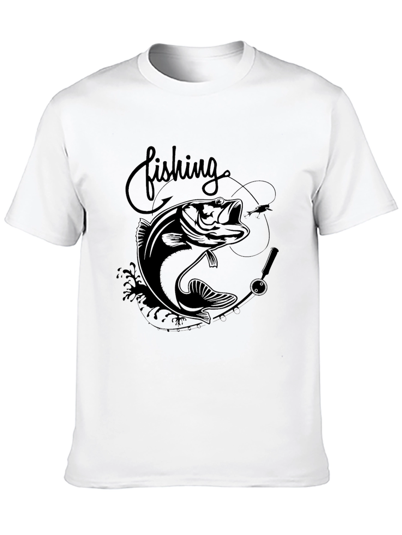 Fishing Bass Graphic Tee - Black Cotton Blend