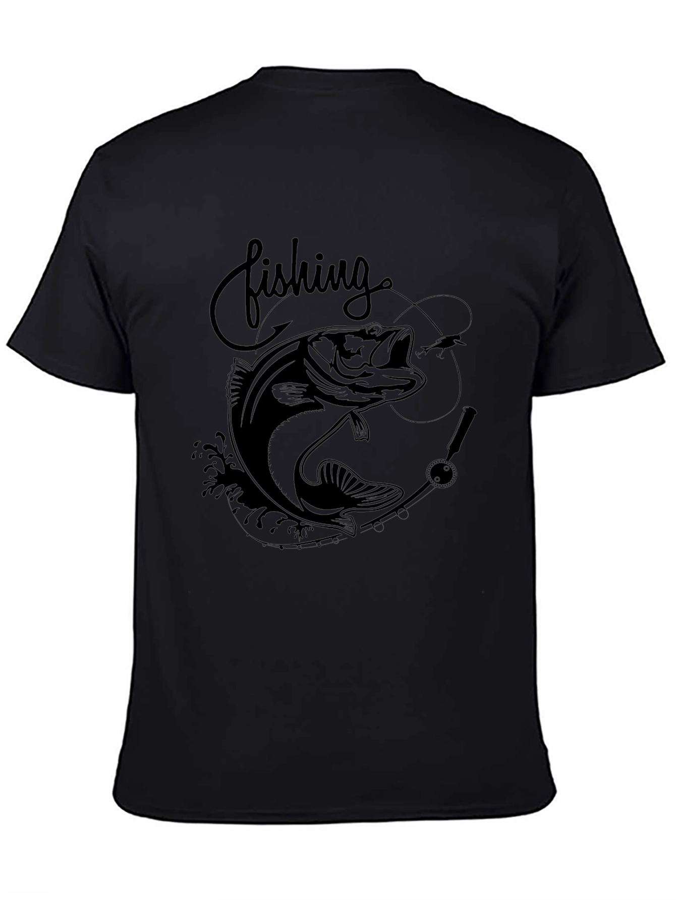 Fishing Bass Graphic Tee - Black Cotton Blend