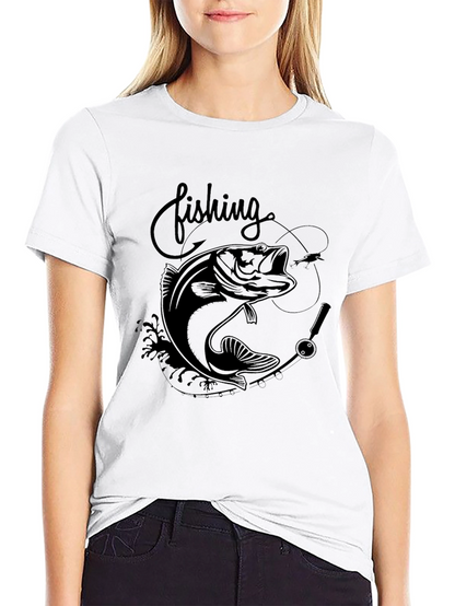 Fishing Bass Graphic Tee - Black Cotton Blend