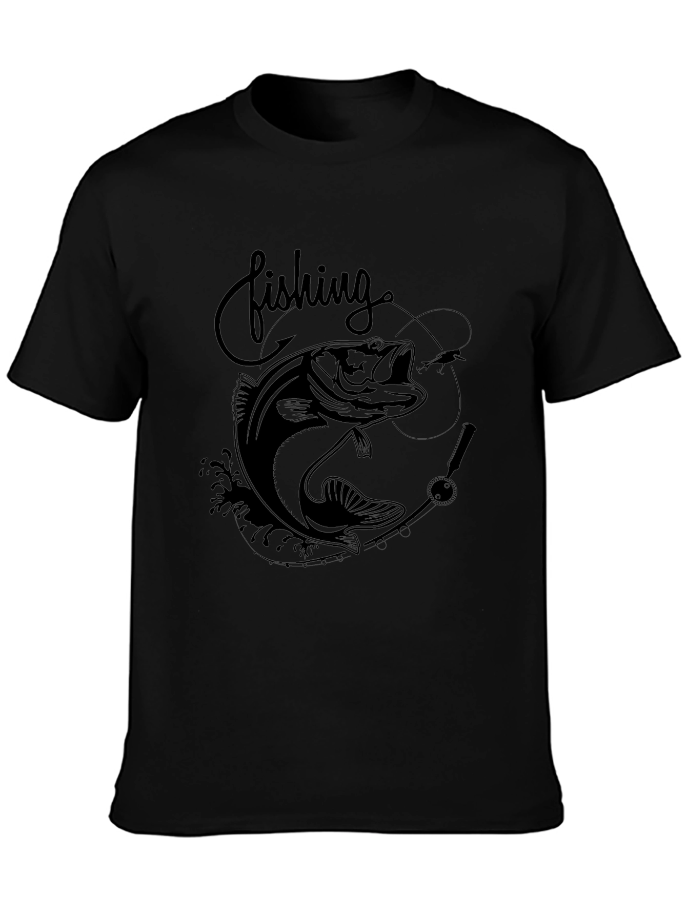 Fishing Bass Graphic Tee - Black Cotton Blend