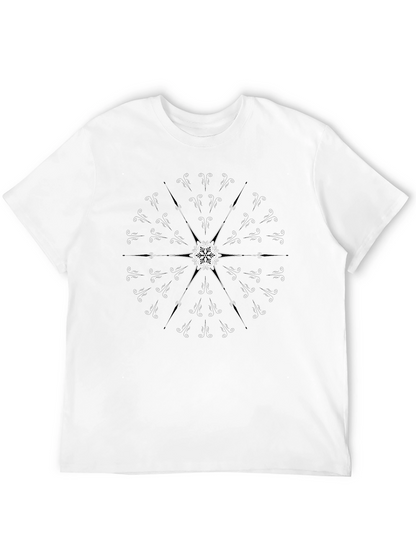 Geometric Snowflake Print Black T-Shirt