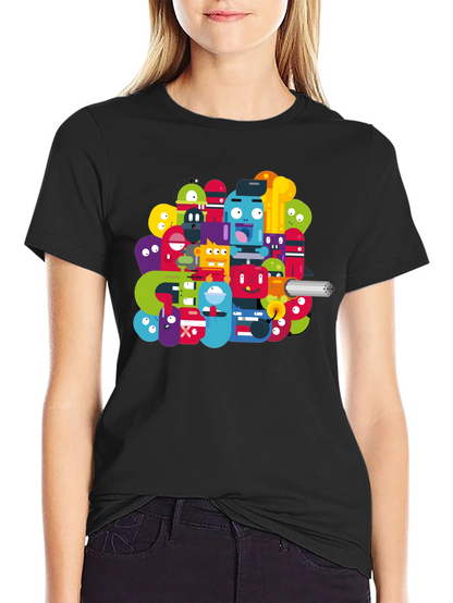 Funky Cartoon Character Graphic Black T-Shirt