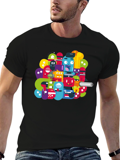 Funky Cartoon Character Graphic Black T-Shirt