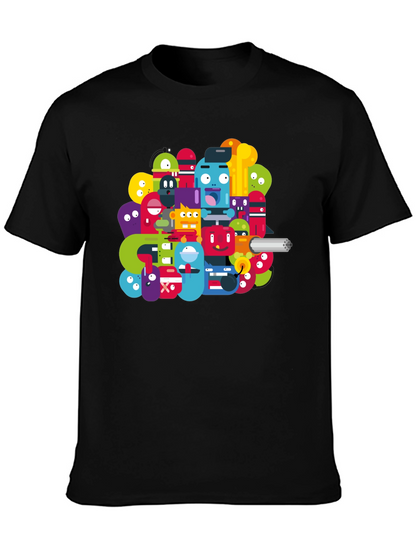 Funky Cartoon Character Graphic Black T-Shirt
