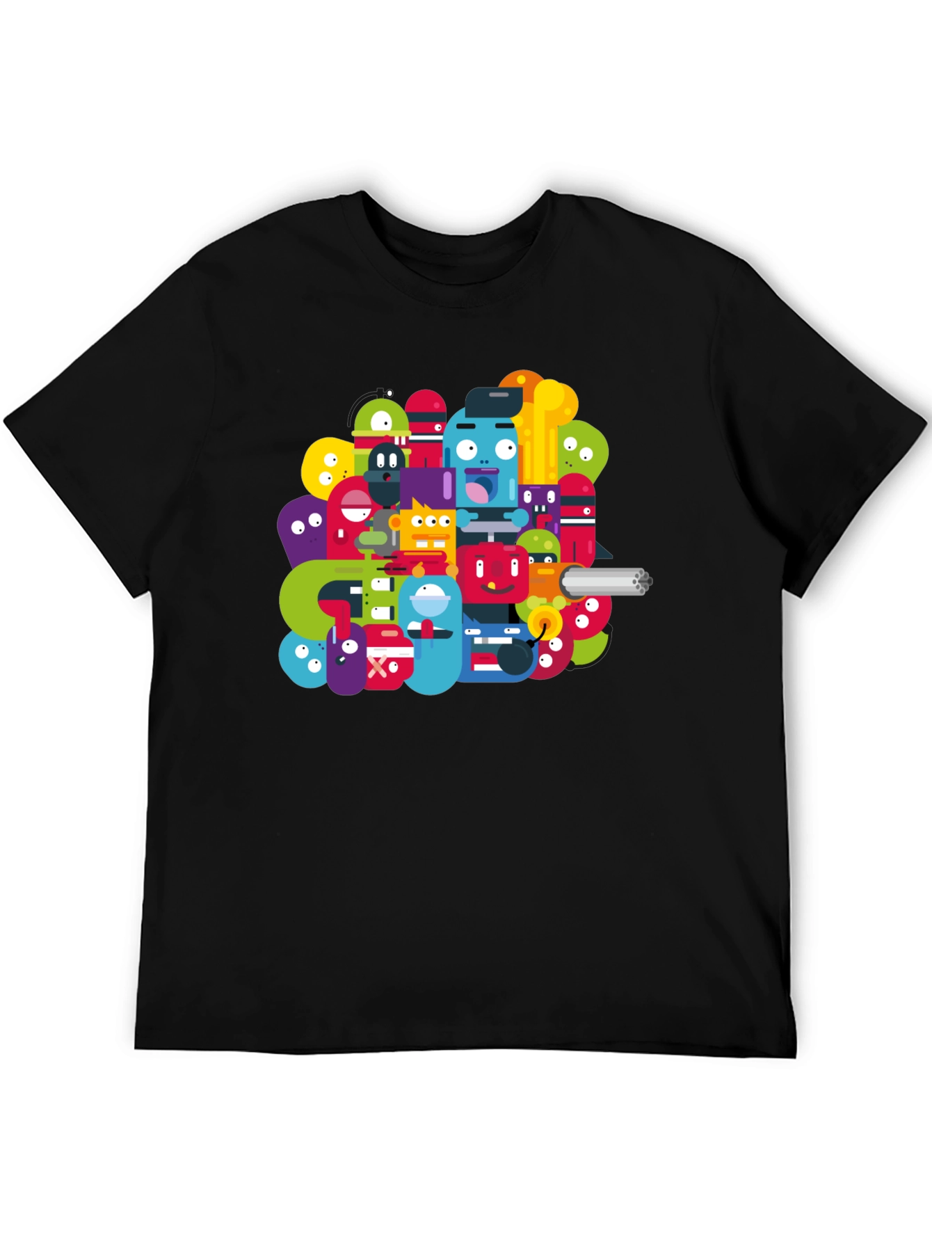 Funky Cartoon Character Graphic Black T-Shirt