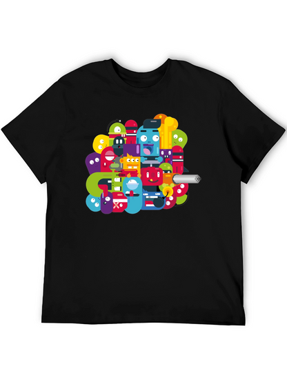 Funky Cartoon Character Graphic Black T-Shirt
