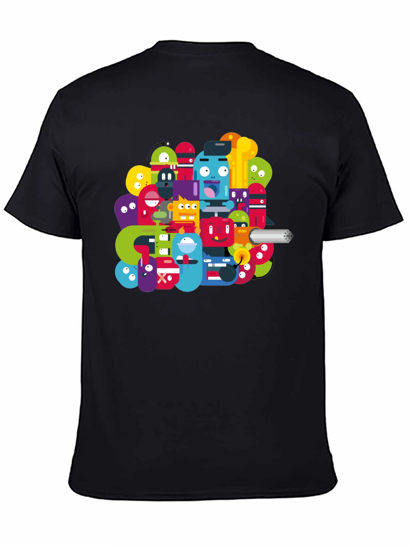 Funky Cartoon Character Graphic Black T-Shirt