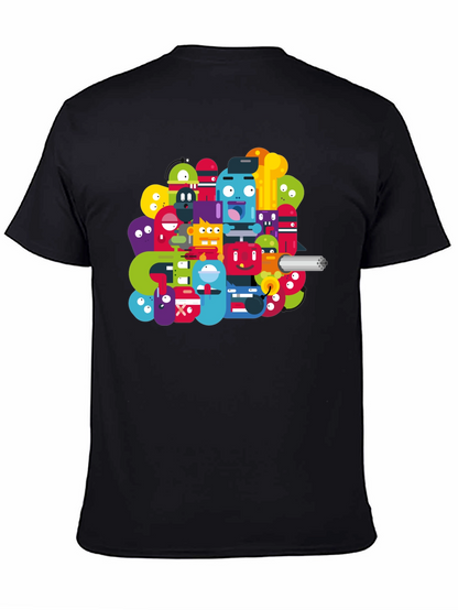 Funky Cartoon Character Graphic Black T-Shirt