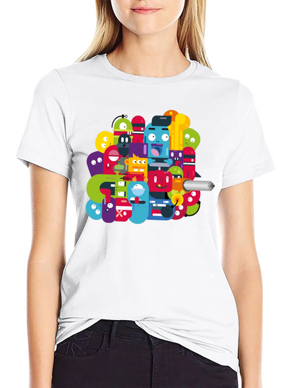 Funky Cartoon Character Graphic Black T-Shirt