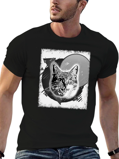 Cosmic Cat Graphic Tee - Black Cotton Blend