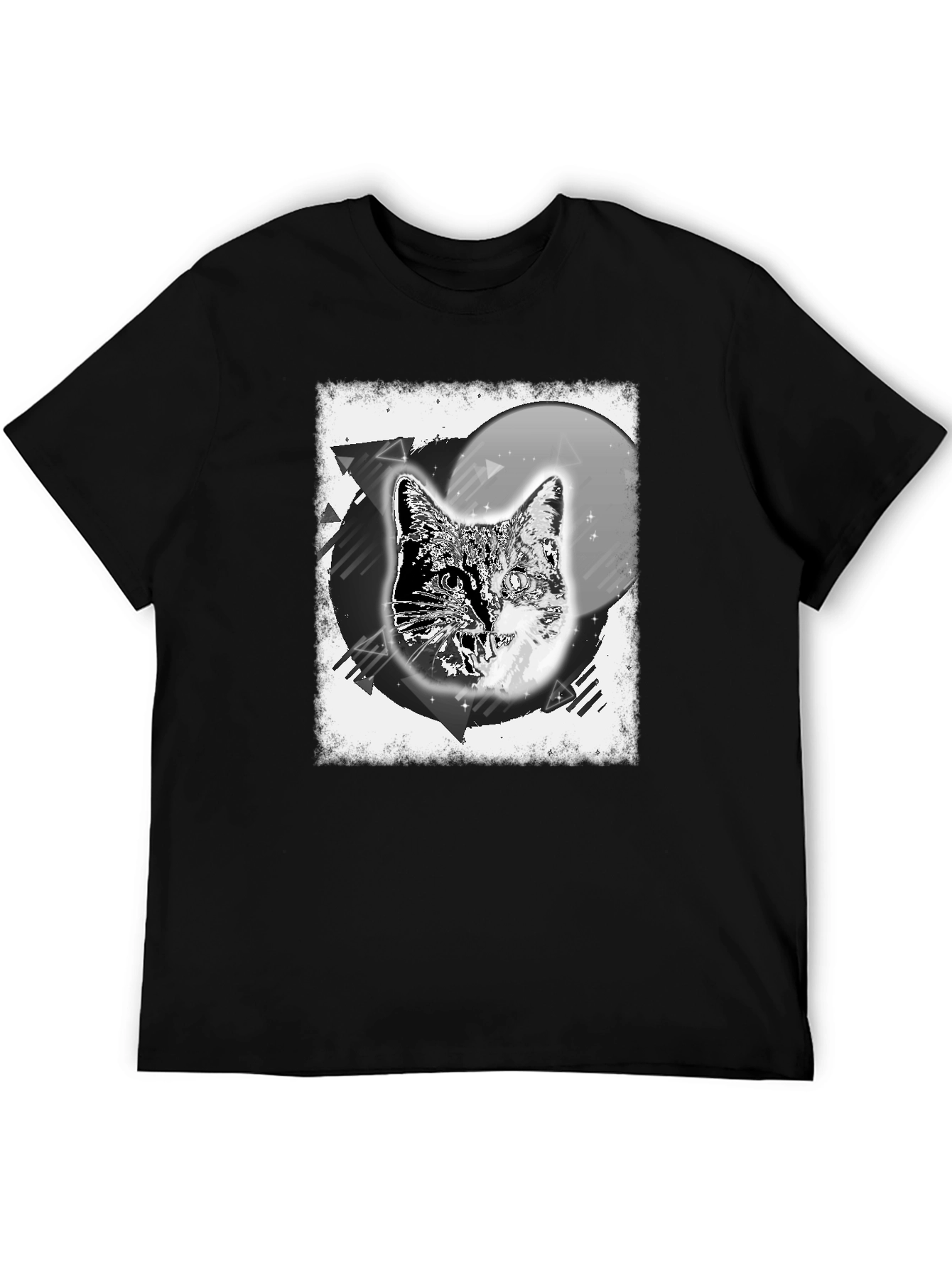 Cosmic Cat Graphic Tee - Black Cotton Blend