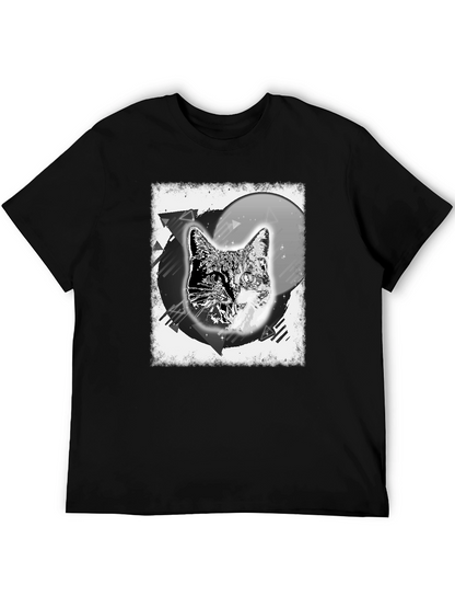 Cosmic Cat Graphic Tee - Black Cotton Blend