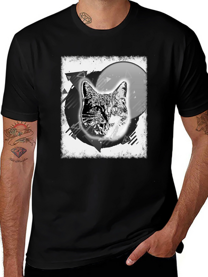 Cosmic Cat Graphic Tee - Black Cotton Blend