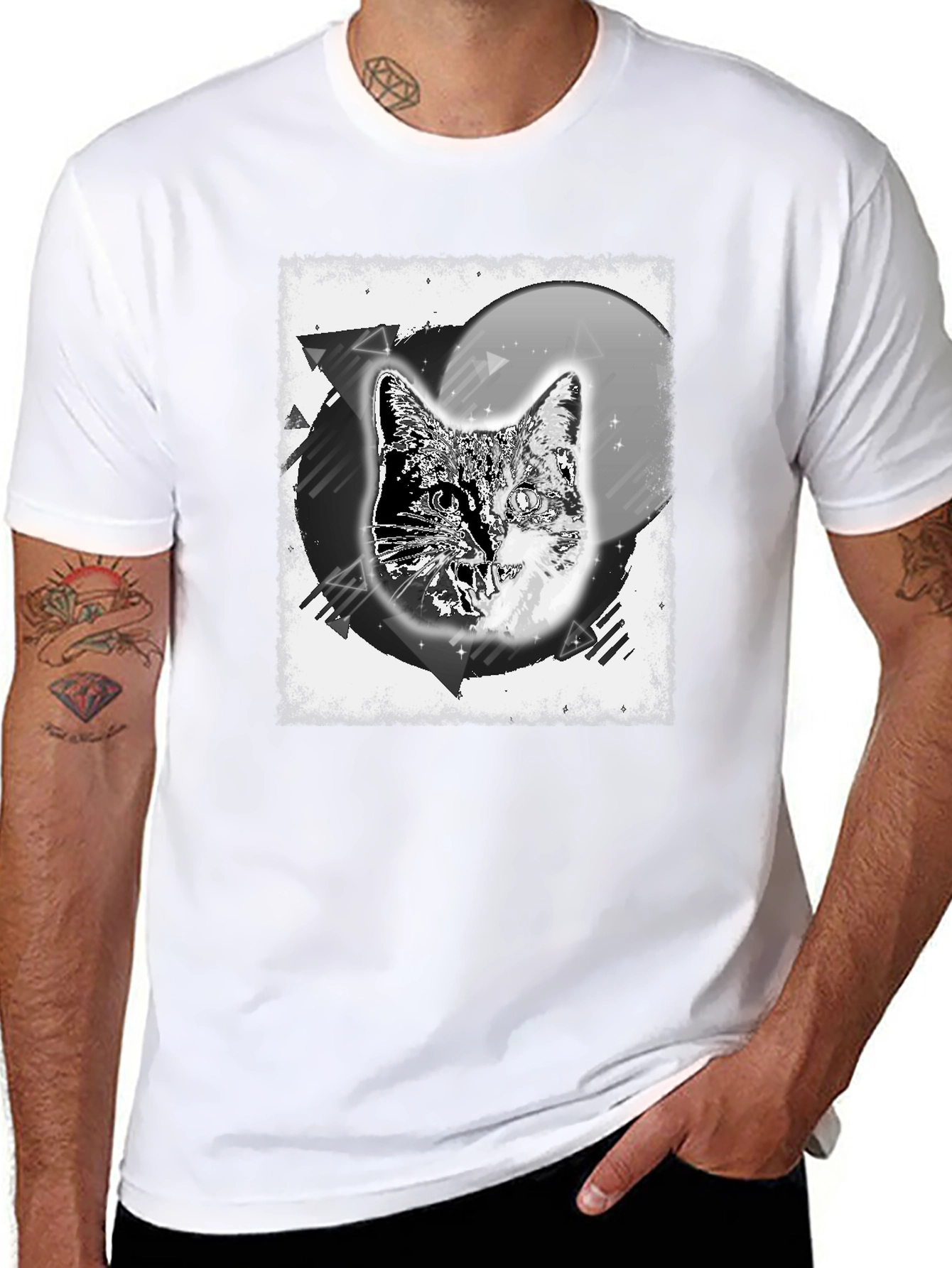 Cosmic Cat Graphic Tee - Black Cotton Blend