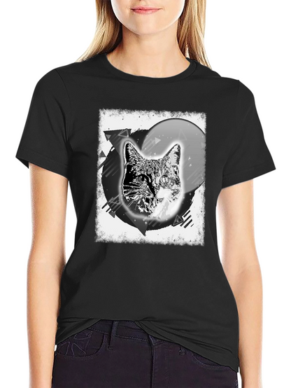 Cosmic Cat Graphic Tee - Black Cotton Blend