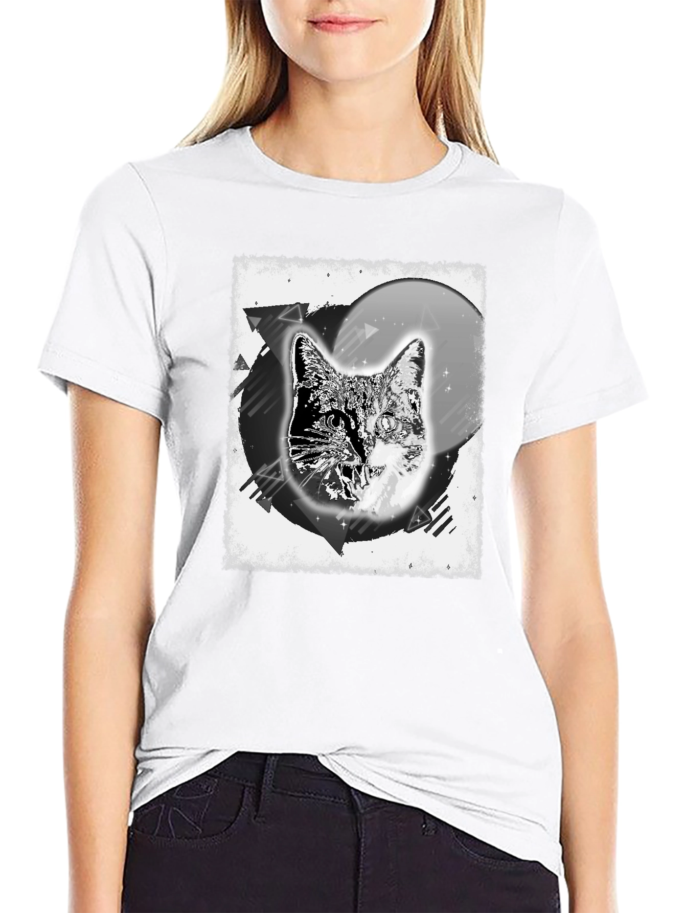 Cosmic Cat Graphic Tee - Black Cotton Blend