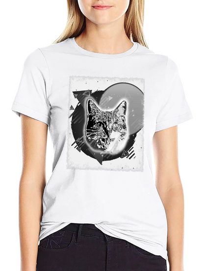 Cosmic Cat Graphic Tee - Black Cotton Blend