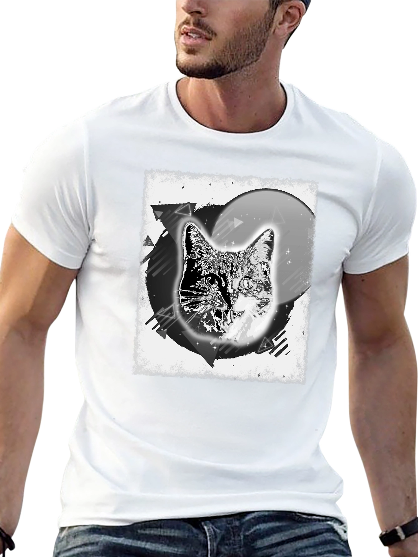 Cosmic Cat Graphic Tee - Black Cotton Blend