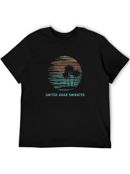 United Arab Emirates Sunset Palm Tree Black T-Shirt