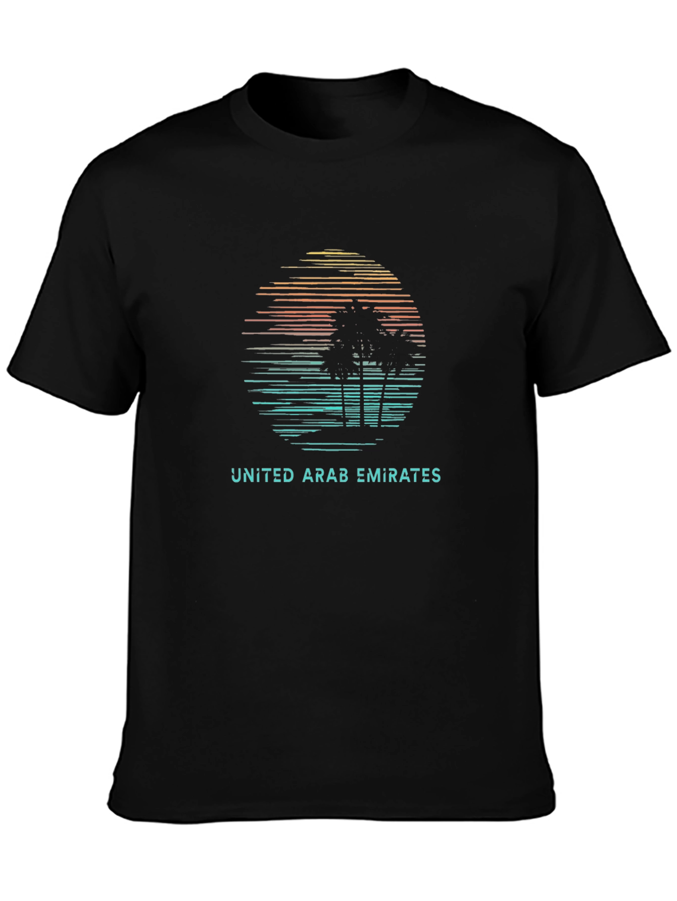 United Arab Emirates Sunset Palm Tree Black T-Shirt