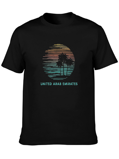 United Arab Emirates Sunset Palm Tree Black T-Shirt