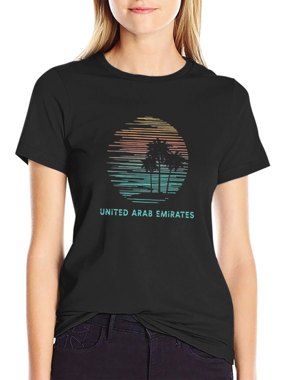 United Arab Emirates Sunset Palm Tree Black T-Shirt