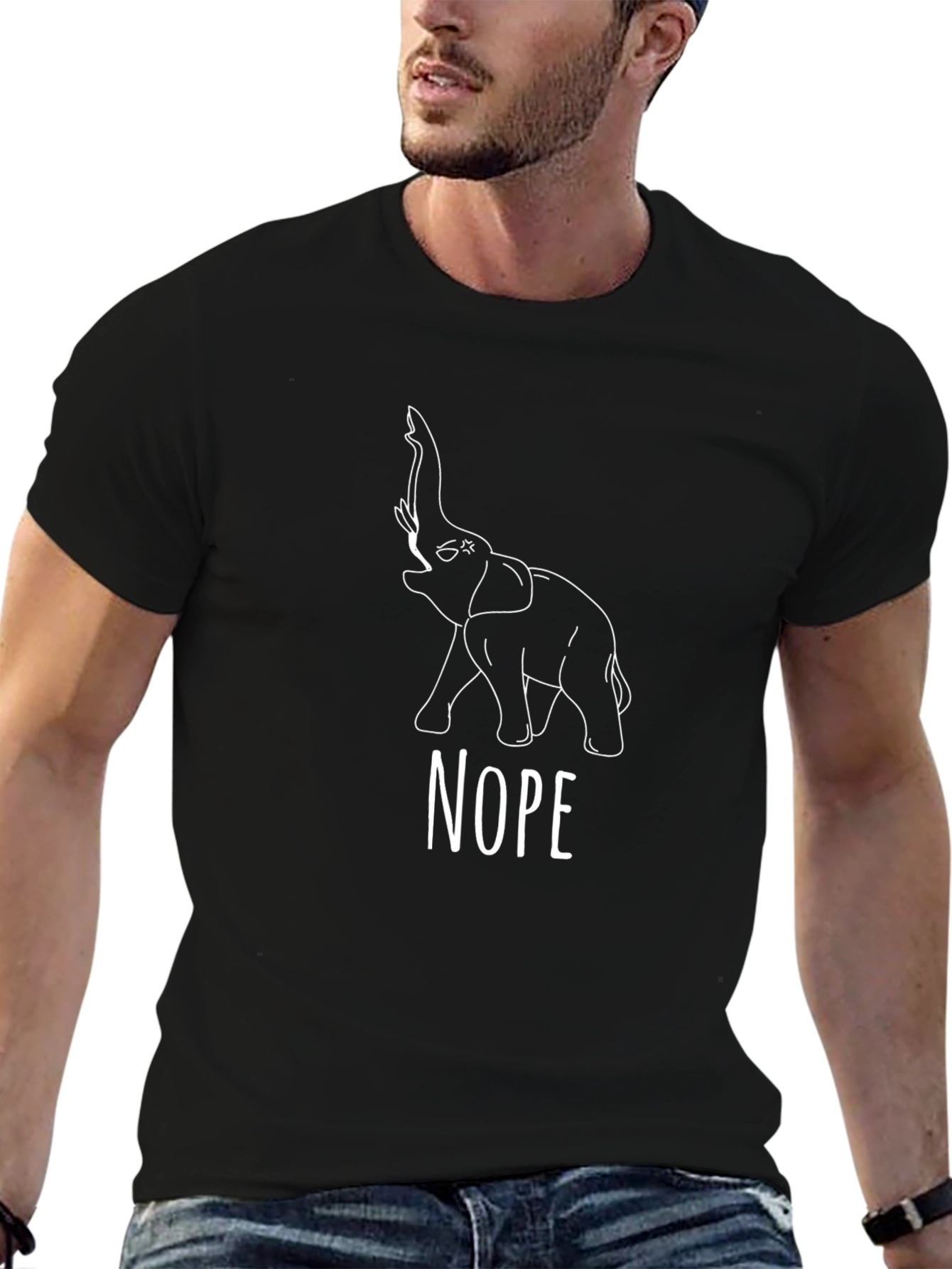 Nope Elephant Graphic Tee - Black Cotton Blend