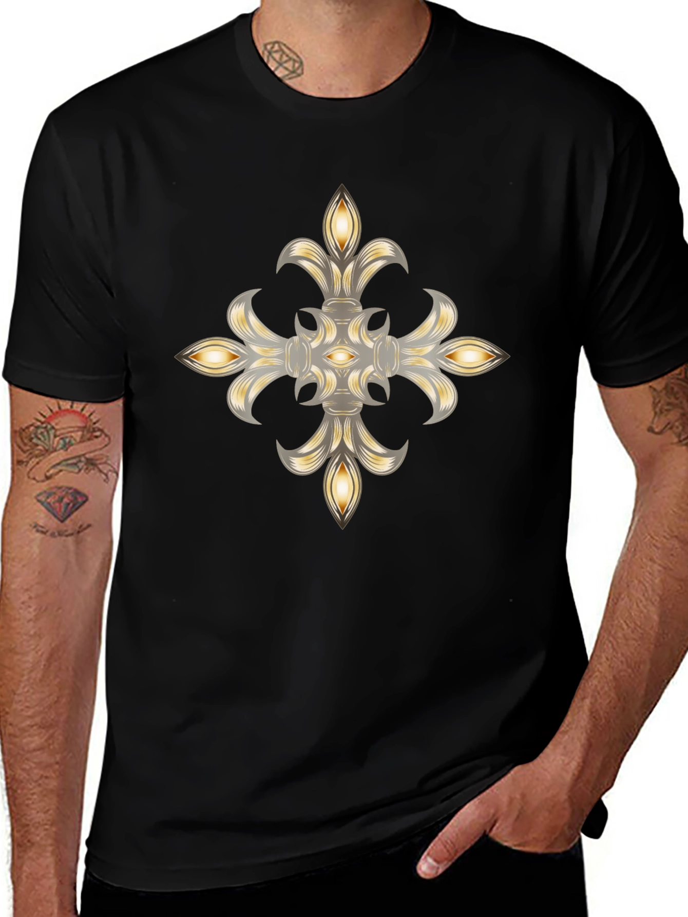 Elegant Fleur-de-lis Graphic Black T-Shirt
