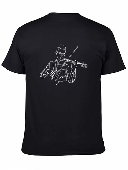Violinist Line Art Graphic Tee - Black Cotton