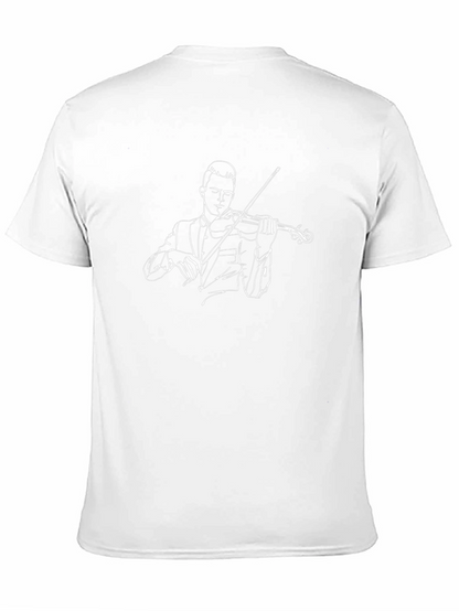 Violinist Line Art Graphic Tee - Black Cotton