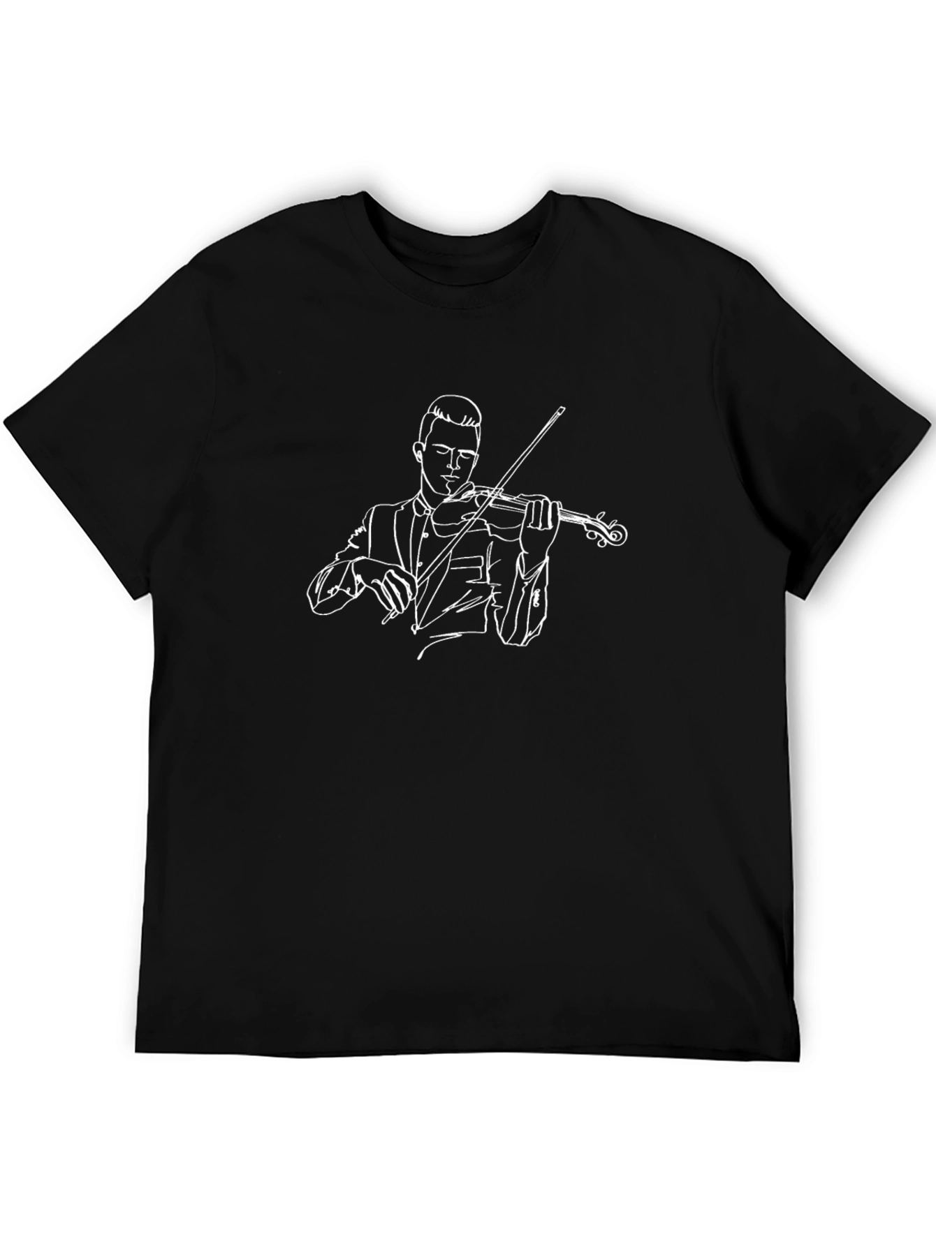 Violinist Line Art Graphic Tee - Black Cotton