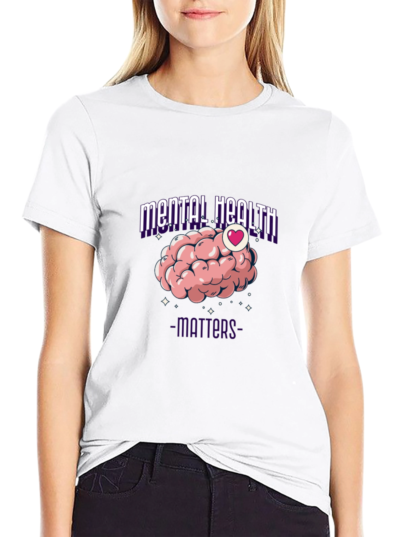 Mental Health Matters T-Shirt - Brain Heart Design