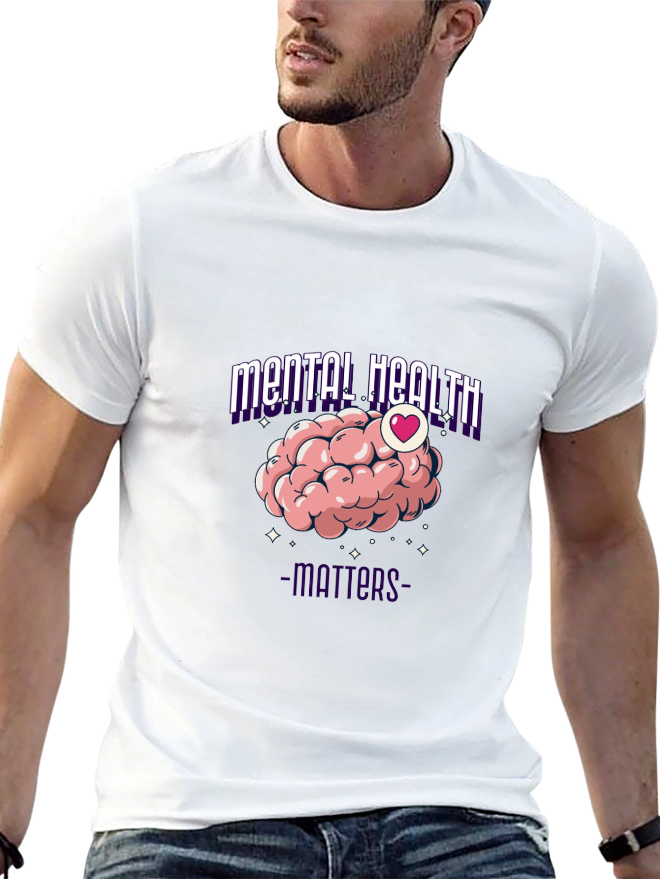 Mental Health Matters T-Shirt - Brain Heart Design