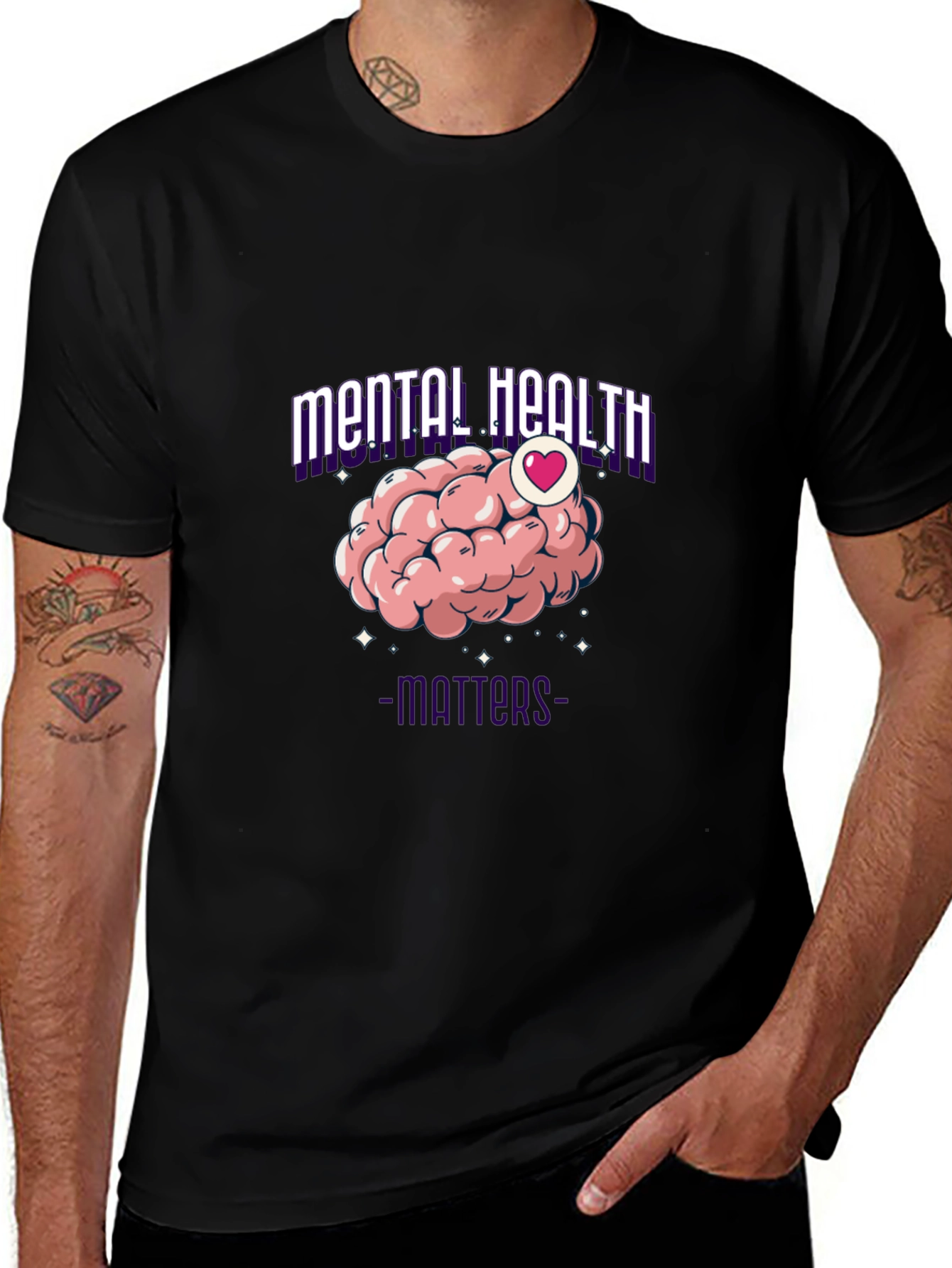 Mental Health Matters T-Shirt - Brain Heart Design