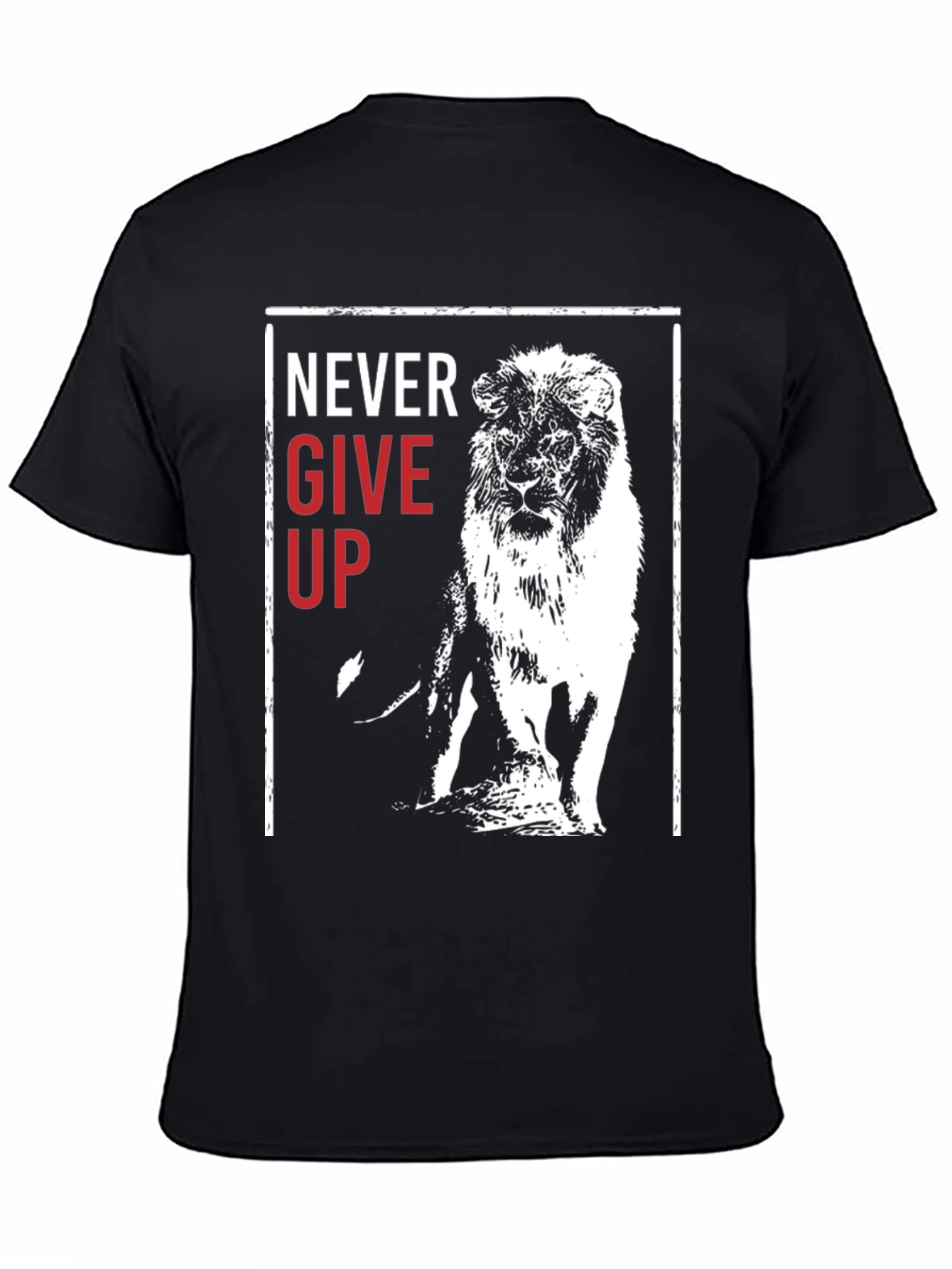 Lion Never Give Up Graphic Print Crew Neck Tee