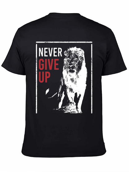 Lion Never Give Up Graphic Print Crew Neck Tee